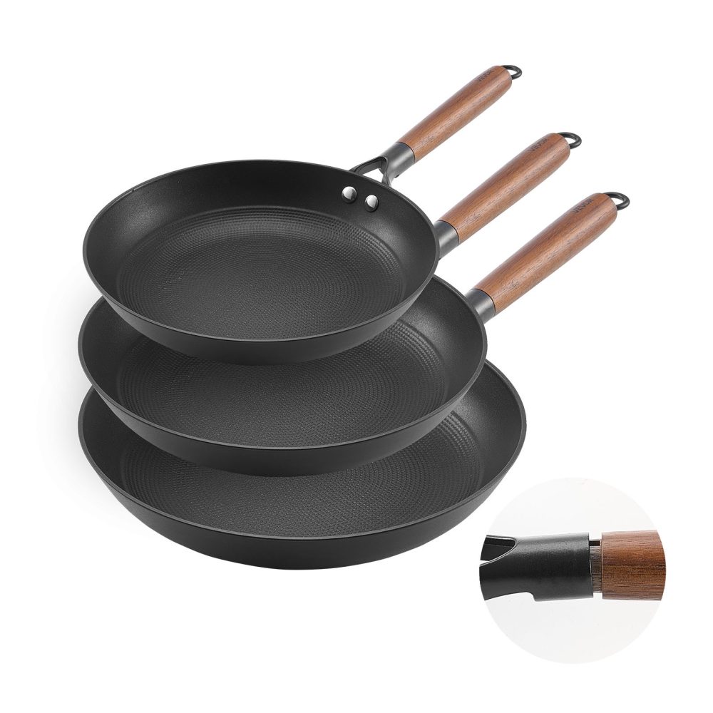 Lot de 3 Poêles à Frire en Fonte Sauteuse Antiadhésive 20,5 26,5 31 cm – VEVOR